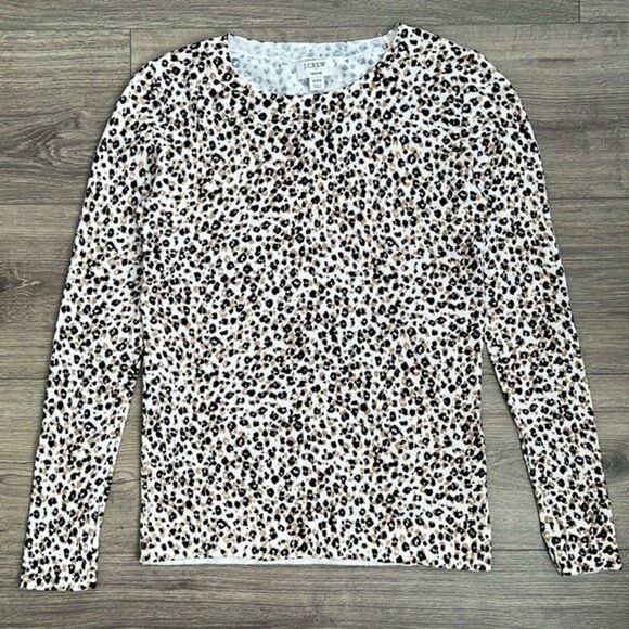 J.CREW Teddie Sweater Sz XXS Lightweight Leopard Print Shadow Cat Neutral Animal - Picture 2 of 12